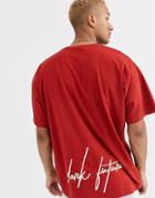 Asos Design Oversized T-shirt With Back And Sleeve Dark Future Logo-red