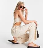 Missguided Tall Jumpsuit With Cut Outs In Beige-neutral