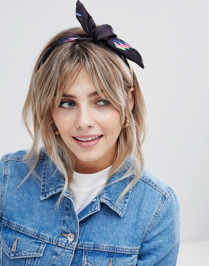 Asos Design Twist Wire Headband In Lightning Bolt Geo Print-black