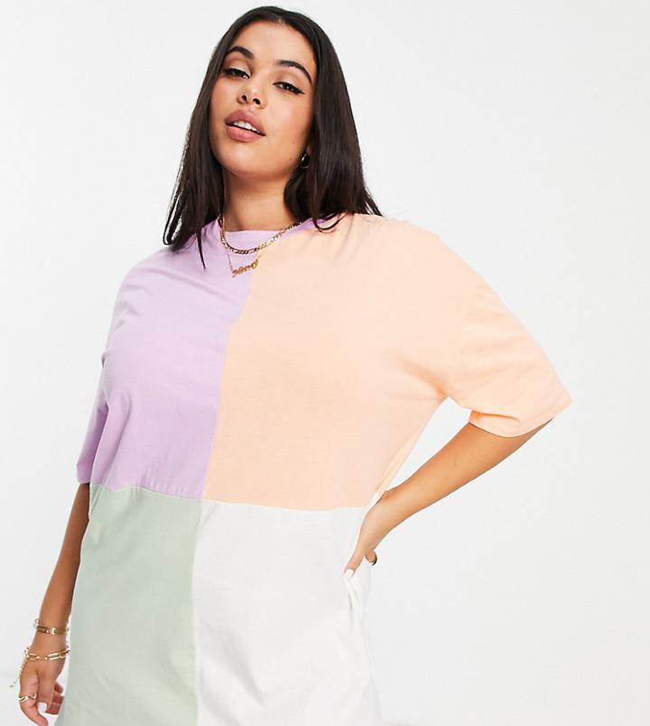 Missguided Plus Color Block T-shirt Mini Dress In Multi