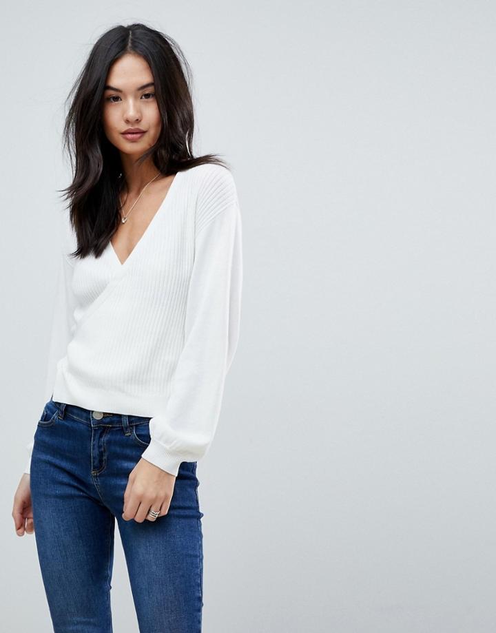Asos Sweater In Rib With Wrap Detail - Cream