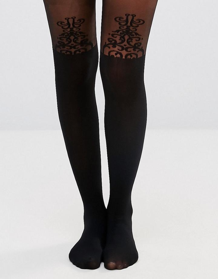 Gipsy Baroque Detail Suspender Tights - Black