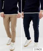 Asos Design 2 Pack Super Skinny Chinos In Navy & Stone Save