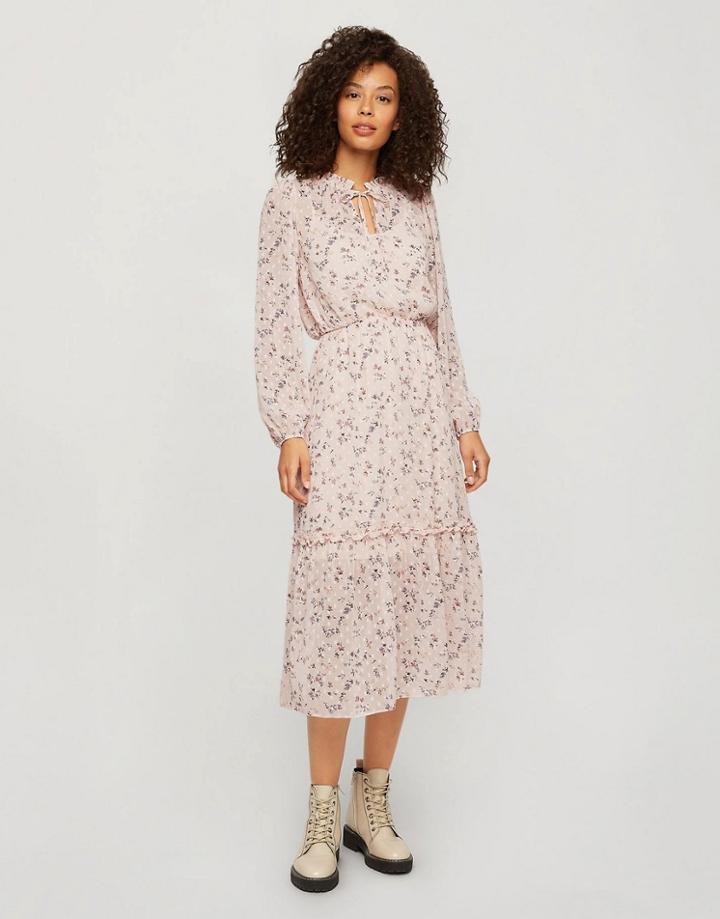 Miss Selfridge Textured Midi Dress In Pink