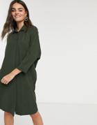 Liquorish Shirt Dress In Khaki-multi