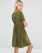 Asos Smock Dress With Cut Out Back - Green