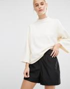 Monki Raw Edge Boxy Sweat Top - Cream