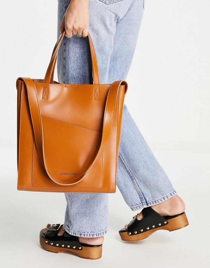 Claudia Canova Diagnonal Flap Tote Bag In Tan-brown