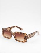 Asos Design Recycled Frame Mid Square Sunglasses With Corner Bevel In Milky Tort-brown
