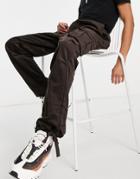 Mennace Straight Leg Cargo Pants In Brown Cord