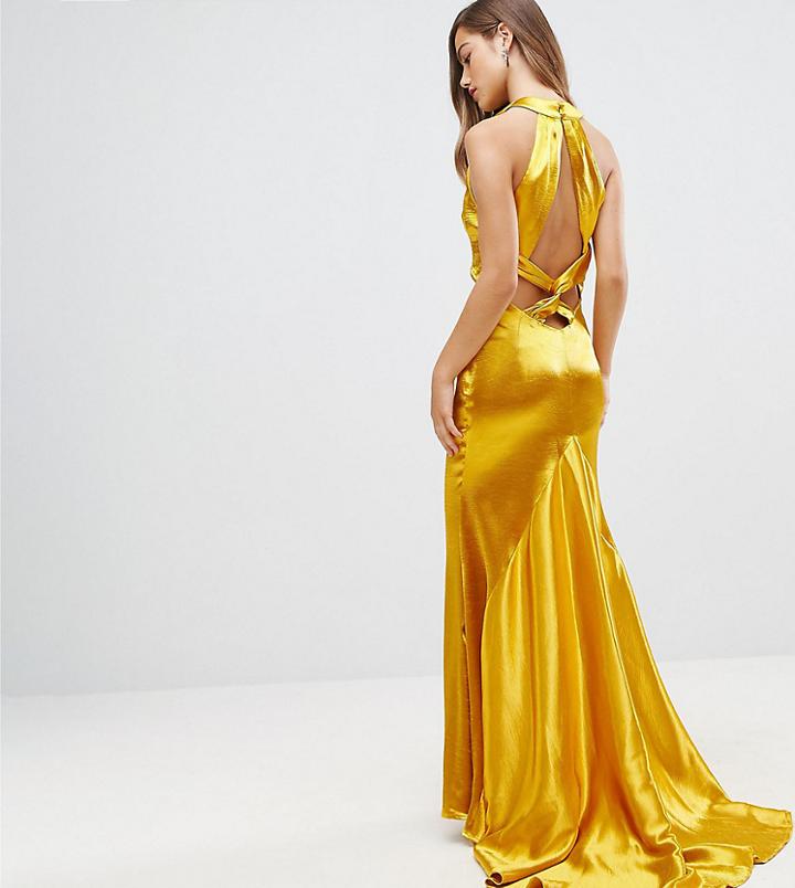 Jarlo Petite High Neck Fishtail Maxi Dress With Strappy Open Back Detail - Orange