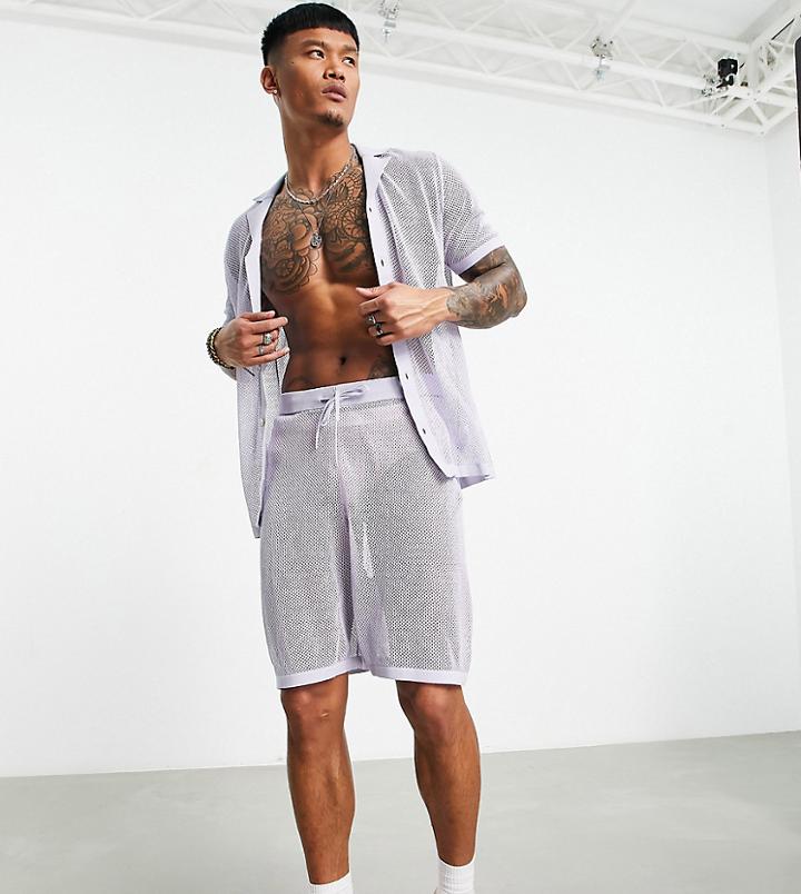 Asos Design Knitted Mesh Shorts In Lilac - Part Of A Set-purple