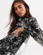 Noisy May Plisse High Neck Top In Marble Print-black