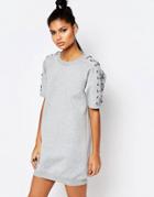 Story Of Lola Oversized Short Sleeve Sweat Dress In Neoprene With Lace Up Detail - Gray Marl