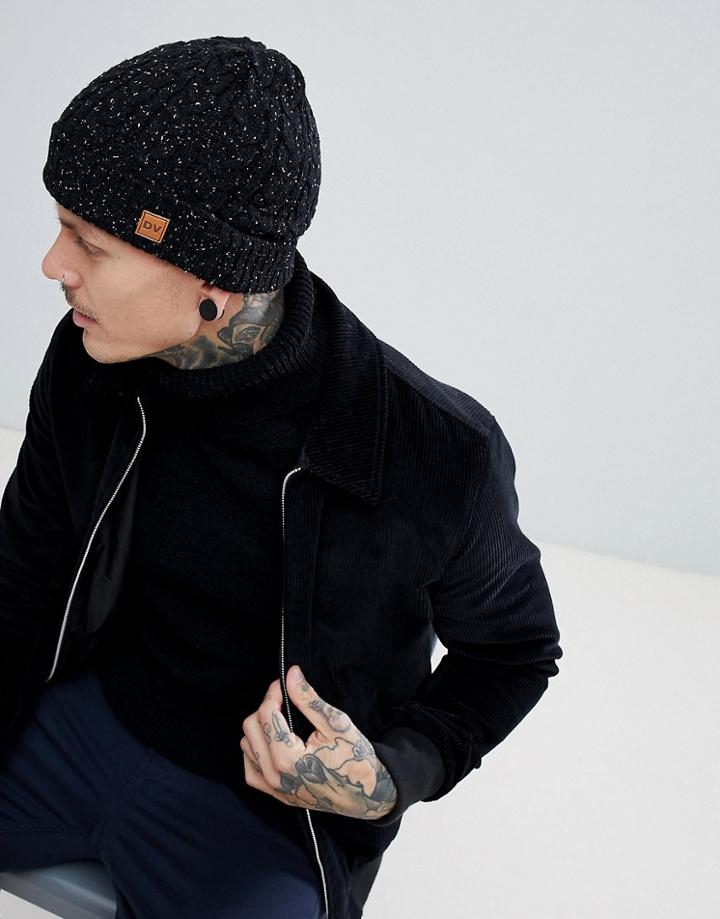 Dead Vintage Cable Beanie Hat With Charcoal Fleck - Black