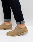 Asos Derby Shoes In Stone Suede With Brogue Detailing - Stone