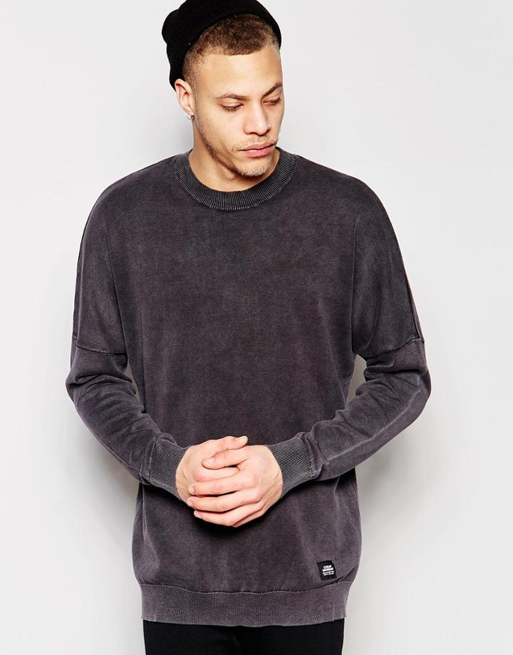 Cheap Monday Crew Sweater Combine Knit Cut & Sew Sleeve In Black - Moon Black