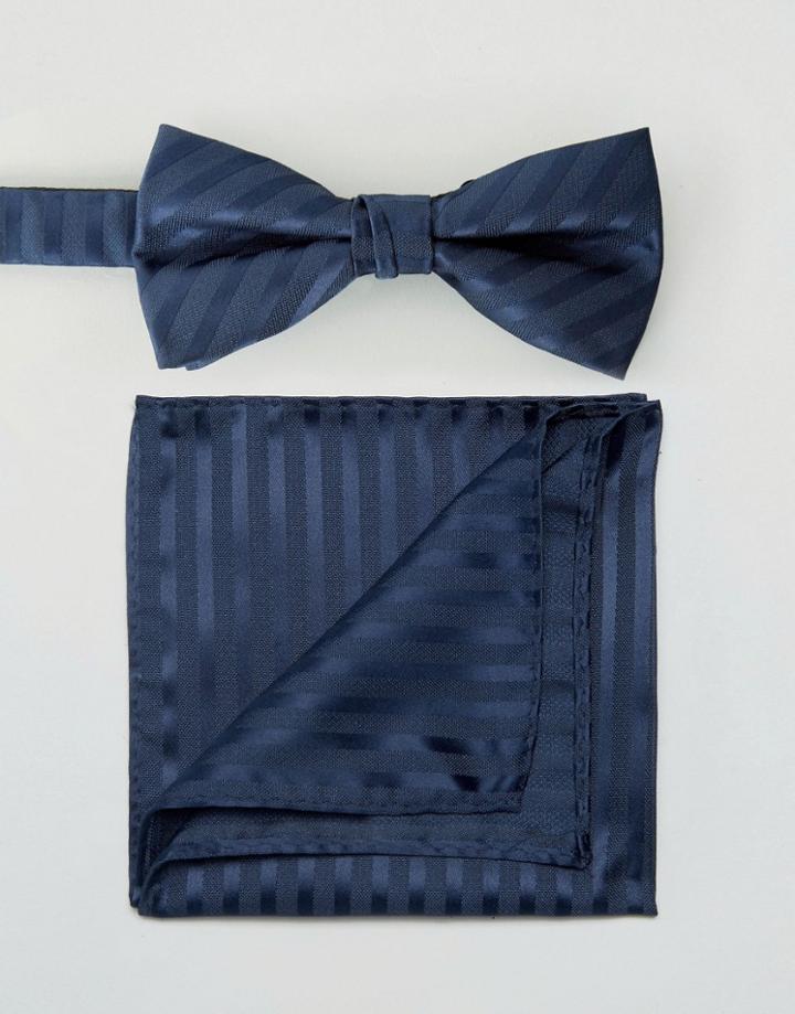 Selected Homme Bow Tie And Pocket Square - Navy