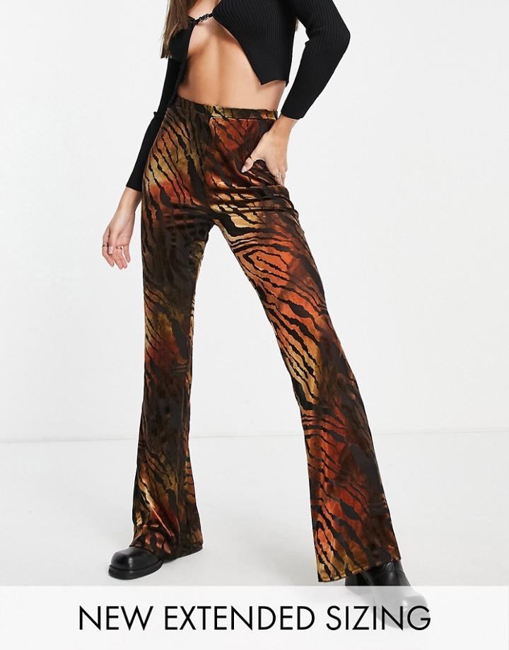 Asos Design Tall Flare Pants In Semi-sheer Burnout Animal-multi