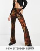 Asos Design Tall Flare Pants In Semi-sheer Burnout Animal-multi