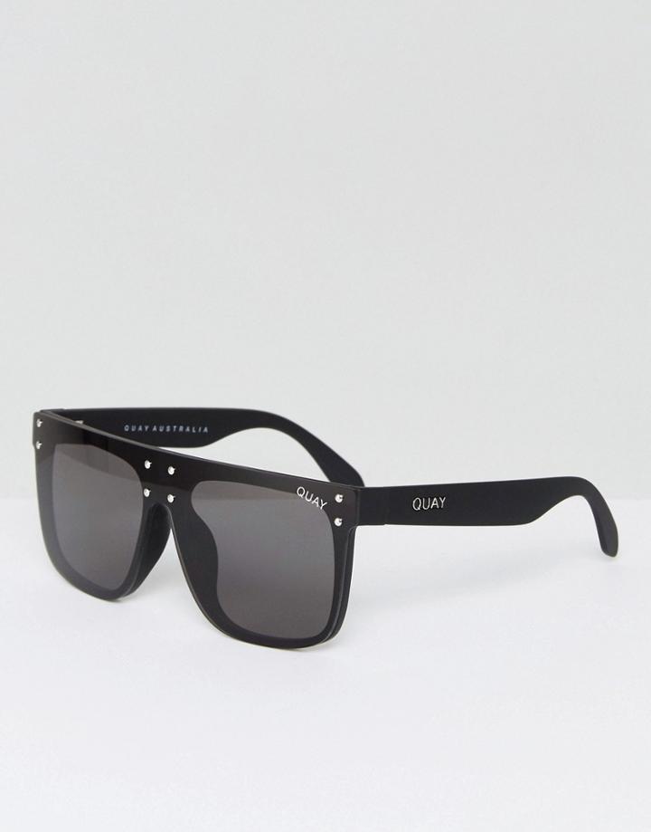 Quay Australia X Kylie Jenner Hidden Hills Flat Brow Sunglasses In Black - Black