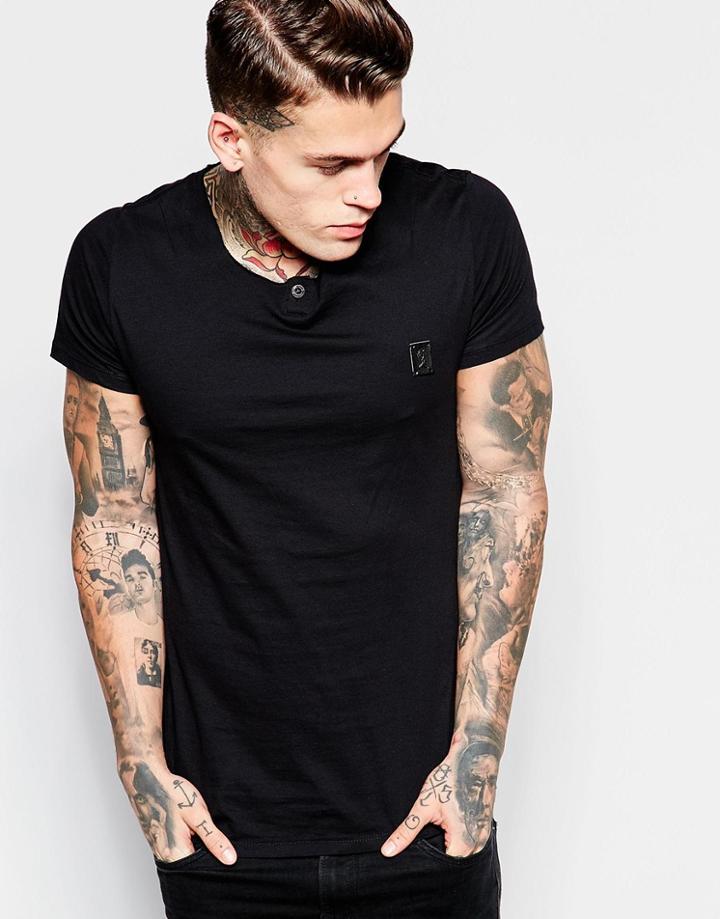 Religion Scoop Neck 1 Button T-shirt - Black