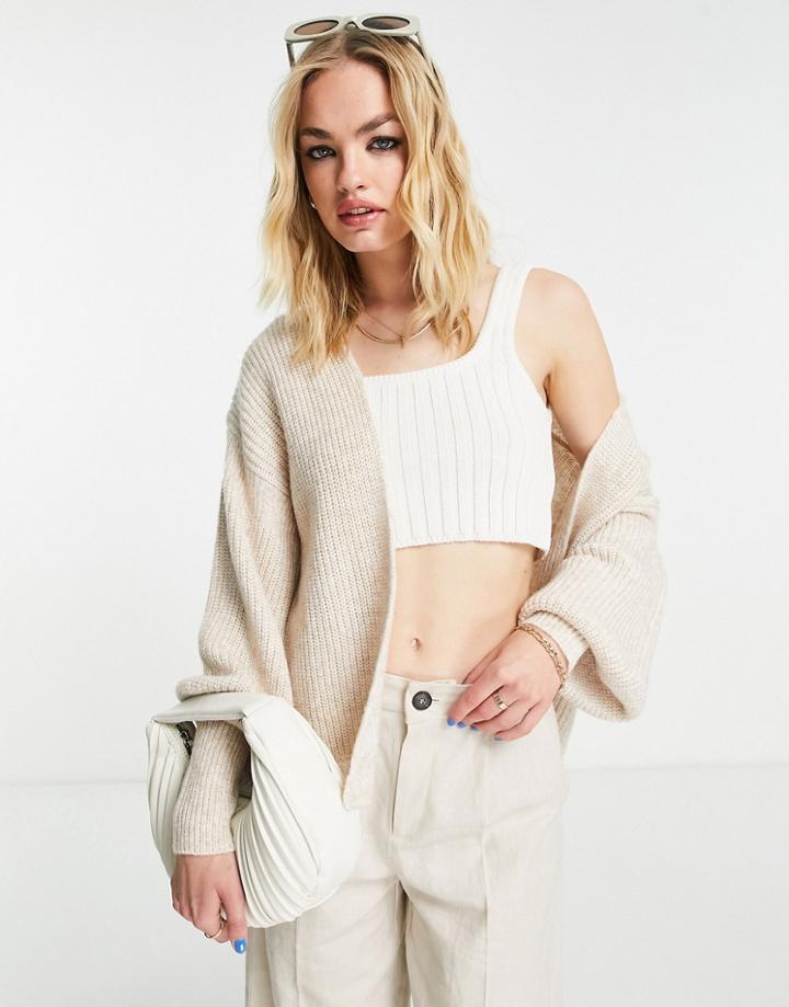Asos Design Edge To Edge Cardigan In Oatmeal-neutral
