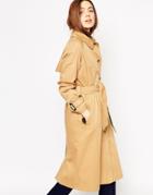 Asos Trench In Midi Length With Heritage Contrast Cuff And Belt - Stone