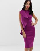 True Violet Exclusive Frill Front Midi Pencil Dress In Purple - Purple