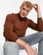 Threadbare Cotton Turtle Neck Sweater In Auburn-brown