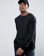 Asos Boxy Fit Sweater With Curved Hem In Black - Black