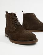 Walk London Darcy Brogue Boots In Brown Suede - Brown