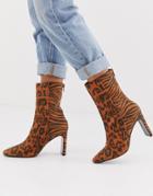 Asos Design Eleanor High Ankle Boots In Animal Mix