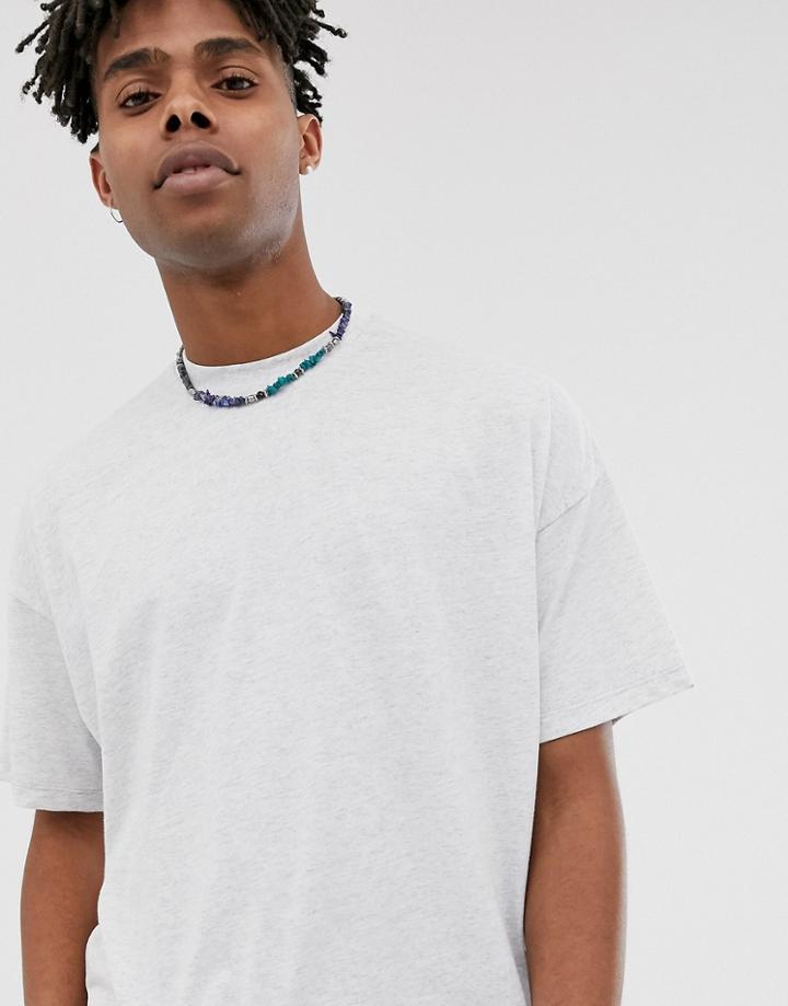 Asos Design Recycled Oversized T-shirt With Crew Neck In White Marl - Gray