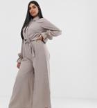 Verona Curve Long Sleeved Jumpsuit In Stone