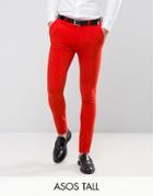 Asos Tall Super Skinny Suit Pants In Tomato Red - Red