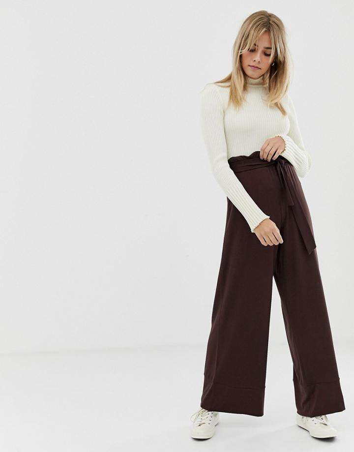 Asos Design Wide Leg Pants With Paperbag Waist-orange