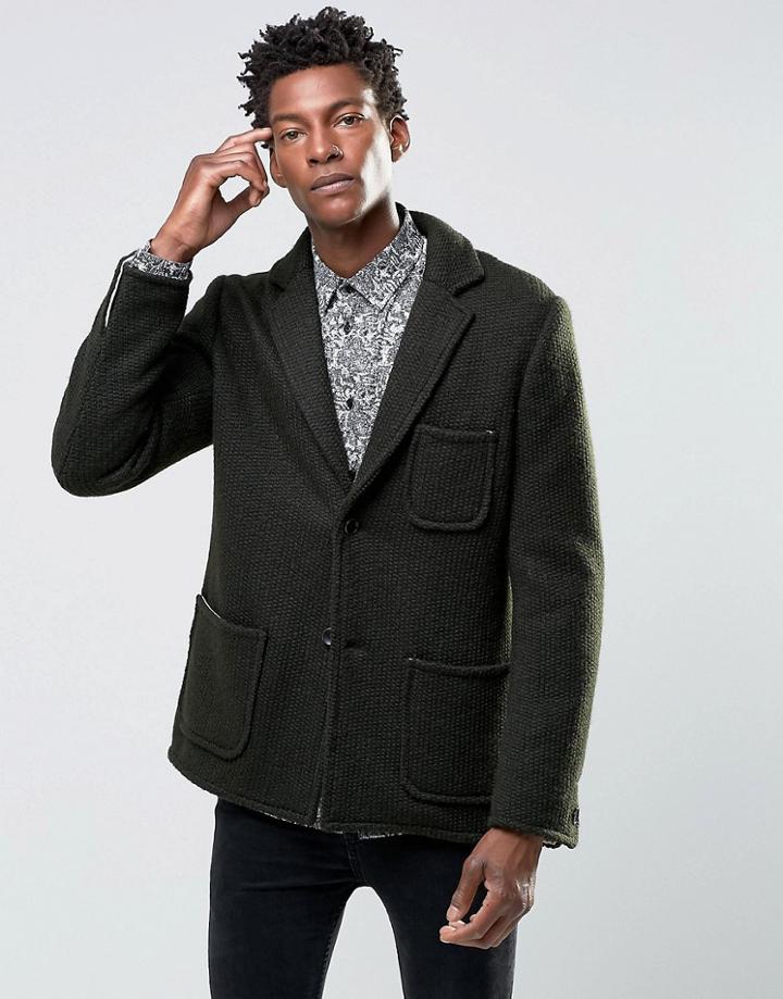 Devils Advocate Knitted Lined Jacket Coat - Green