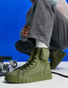 Asos Design High Top Sneaker In Khaki With Bag Attachment-green