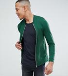 Asos Design Tall Muscle Jersey Bomber Jacket In Green - Green