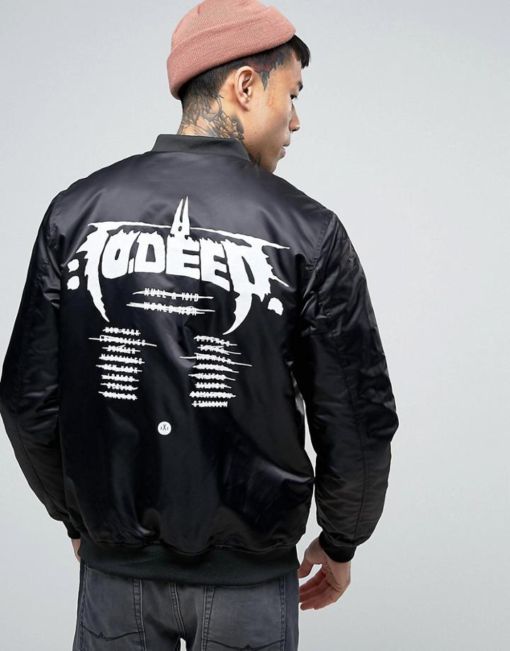 10 Deep Bomber Jacket With Tour Back Print - Black