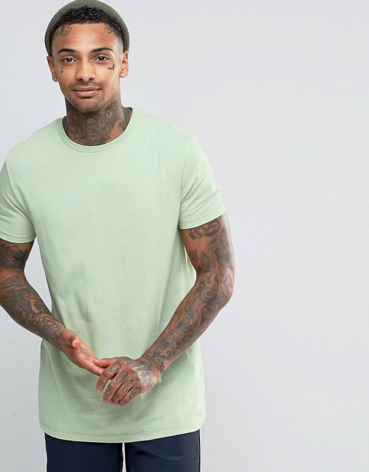 Asos Longline T-shirt In Green - Lizard
