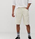 Asos Design Tall Slim Denim Shorts In Ecru With Raw Hem-white