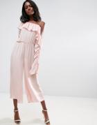 Asos Jumpsuit With One Shoulder And Ruched Sleeve - Pink