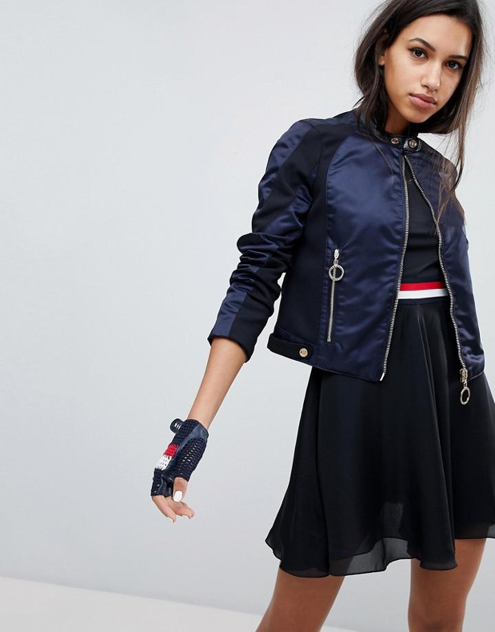 Gigi Hadid Nylon Fitted Crop Jacket - Navy