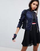 Gigi Hadid Nylon Fitted Crop Jacket - Navy