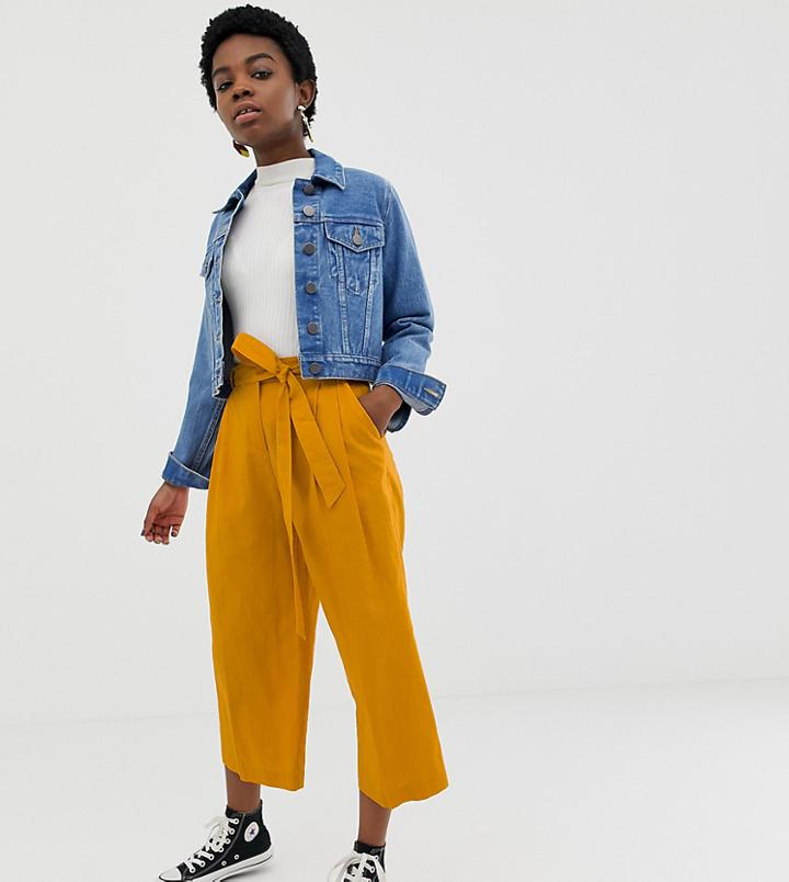 Asos Design Petite Linen Tie Waist Culotte - Yellow