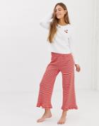 Asos Design Mix & Match Cherry Stripe Frill Pyjama Pants - Multi