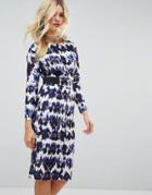 Asos Midi Dress With Elastic Waist Detail In Ink Splash Print - Multi