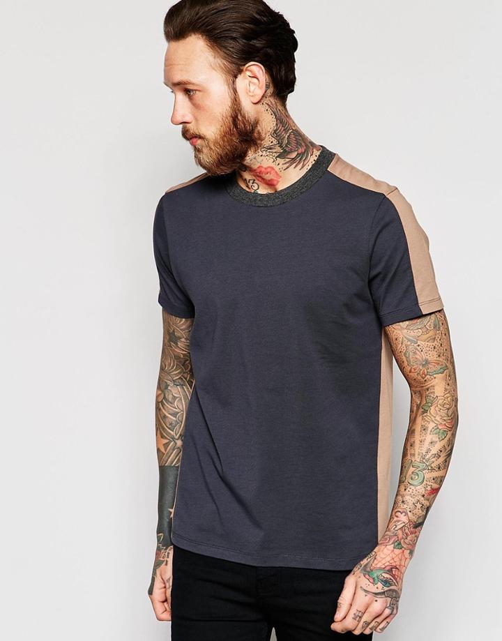 Asos T-shirt With Contrast Panelling And Deep Neck Trim